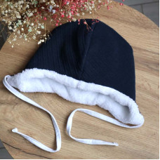 Стьогана тепла шапочка на  хутрі "Teddy Bear" navy blue 